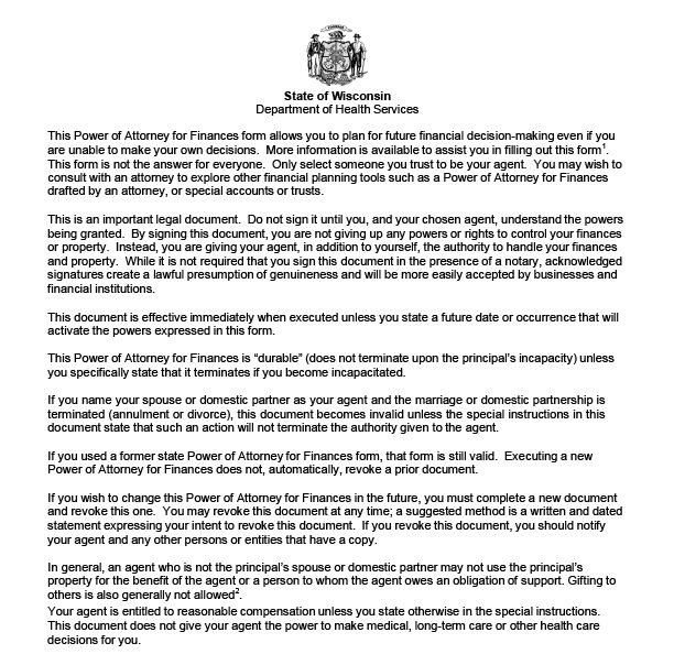 Wisconsin Jail Notary POA Financial